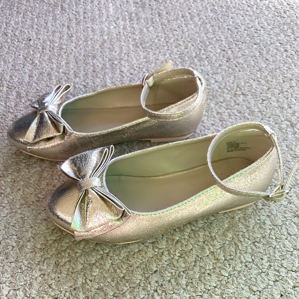 Janie and Jack Girls Metallic Gold Bow Dress Shoes